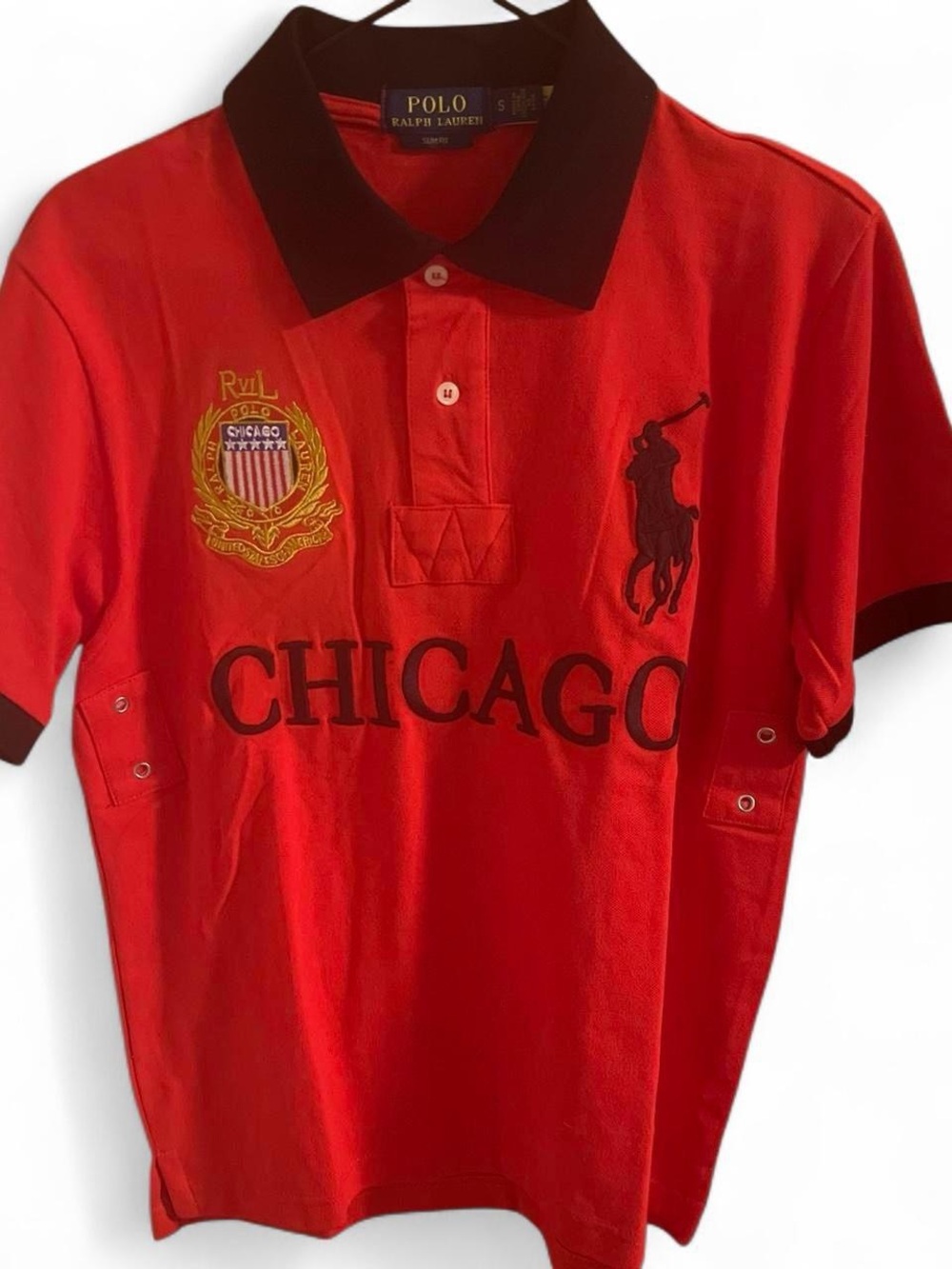 Polo by Ralph Lauren Red Polo Shirt with Black Trim and Chicago Crest